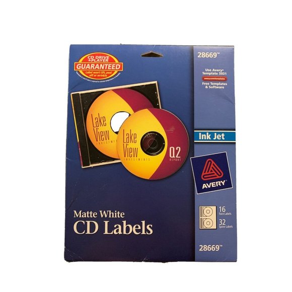 Avery 28669, Matte White CD Labels, 16 Face Labels, 32 Spine‎ Labels - Picture 1 of 2